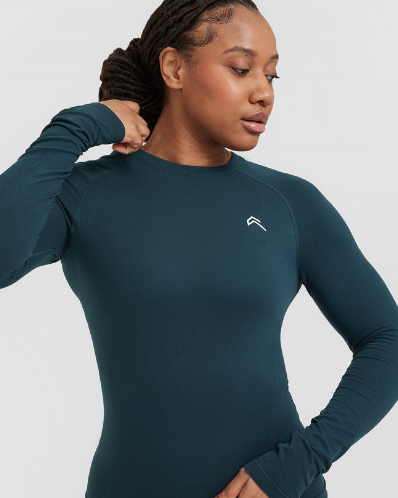 Oner Active Go To Seamless Fitted Long Sleeve μπλουζακια μπλε | VQD540173