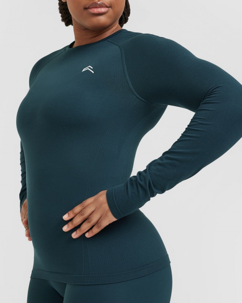 Oner Active Go To Seamless Fitted Long Sleeve μπλουζακια μπλε | VQD540173