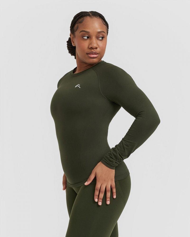 Oner Active Go To Seamless Fitted Long Sleeve μπλουζακια Χακί | LNM587603