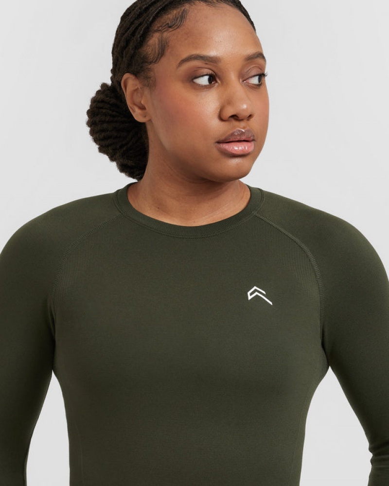 Oner Active Go To Seamless Fitted Long Sleeve μπλουζακια Χακί | LNM587603