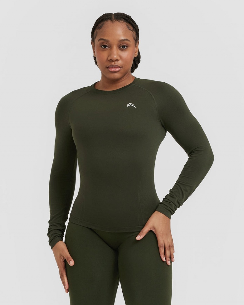 Oner Active Go To Seamless Fitted Long Sleeve μπλουζακια Χακί | LNM587603