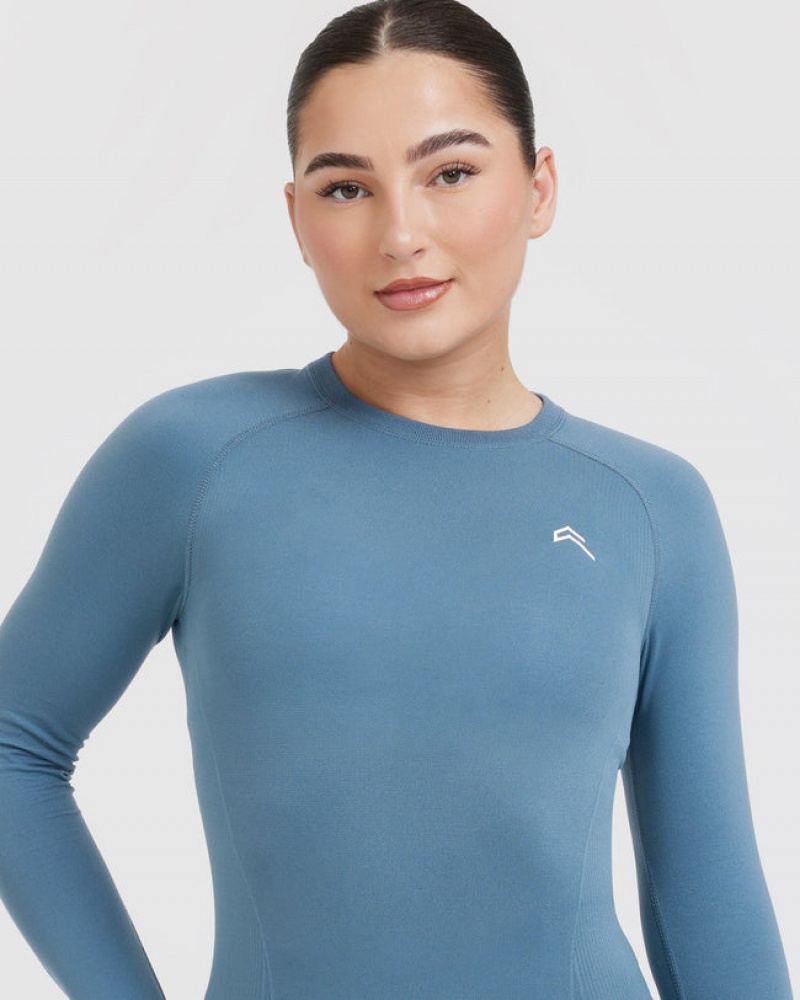 Oner Active Go To Seamless Fitted Long Sleeve μπλουζακια μπλε | OPZ719053