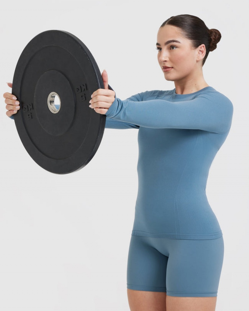 Oner Active Go To Seamless Fitted Long Sleeve μπλουζακια μπλε | OPZ719053