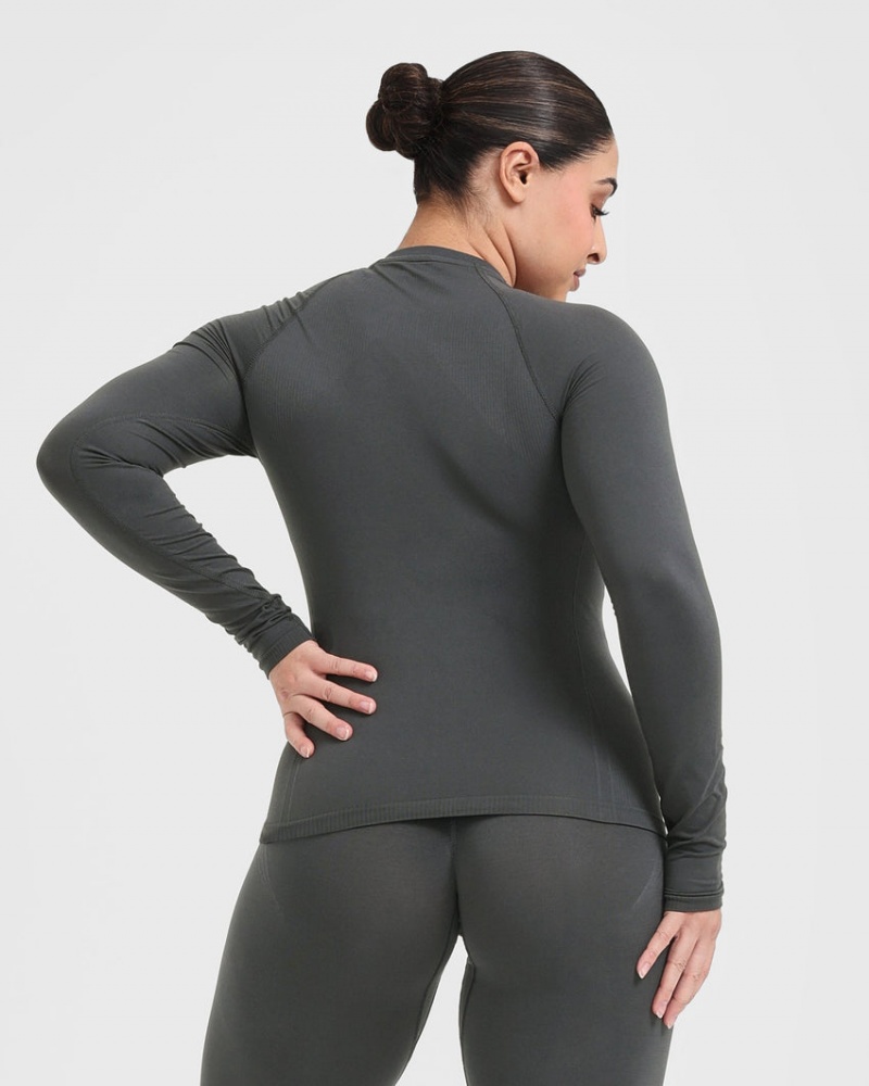 Oner Active Go To Seamless Fitted Long Sleeve μπλουζακια μαυρα | NKU314872