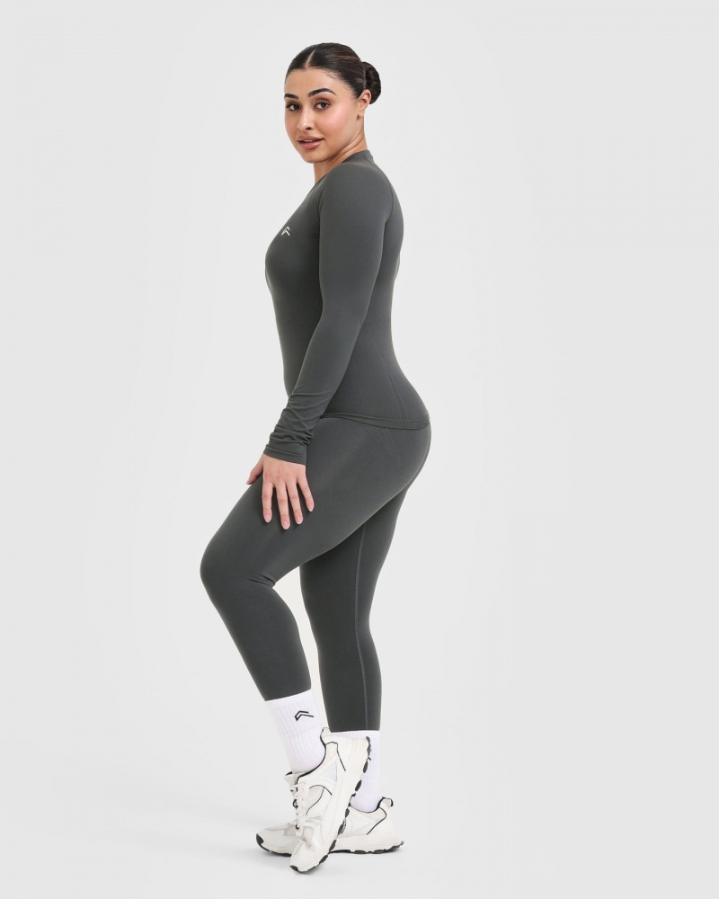 Oner Active Go To Seamless Fitted Long Sleeve μπλουζακια μαυρα | NKU314872