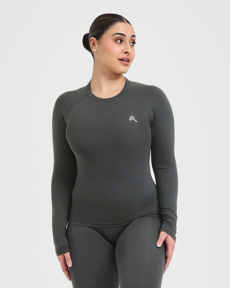 Oner Active Go To Seamless Fitted Long Sleeve μπλουζακια μαυρα | NKU314872