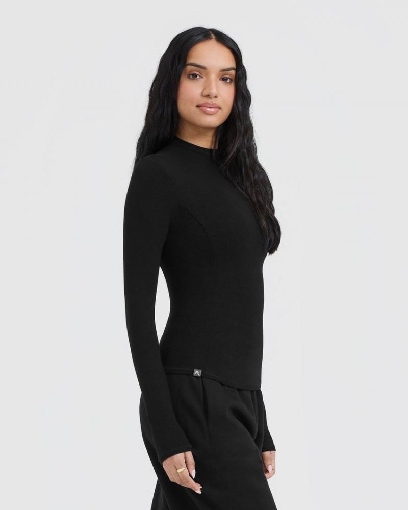 Oner Active Mellow Rib Mock Neck Long Sleeve μπλουζακια μαυρα | UDL326451