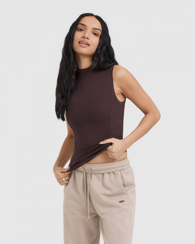 Oner Active Mellow Rib Mock Neck Tank μπλουζακια μωβ καφε | VBE620385