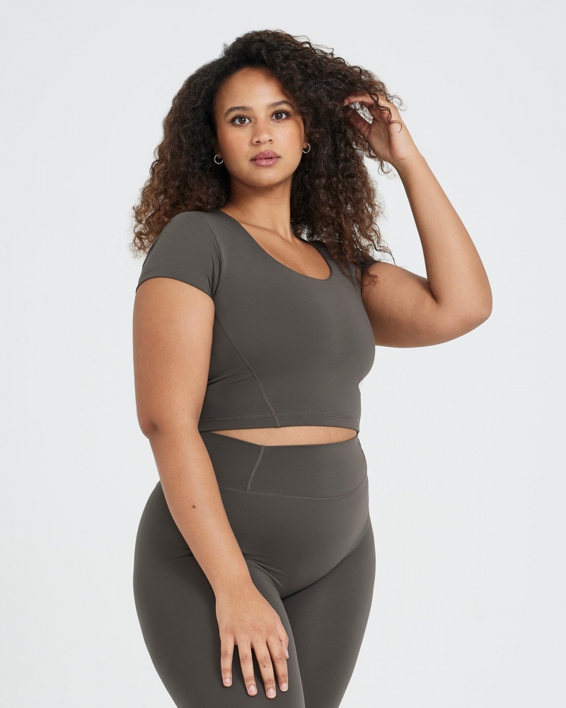 Oner Active Timeless Crop κοντο Sleeve Tee μπλουζακια βαθυ γκρι καφε | GTH860713