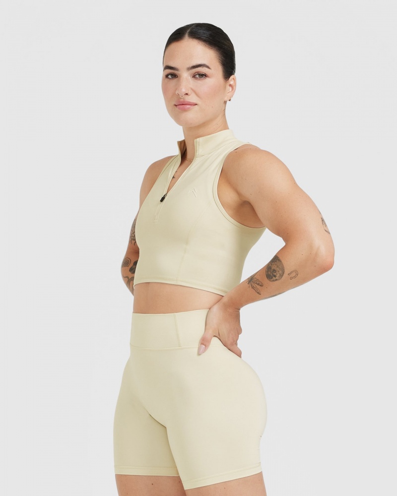 Oner Active Timeless Half Zip Crop Tank μπλουζακια ανοιχτο κίτρινα | TMO324915