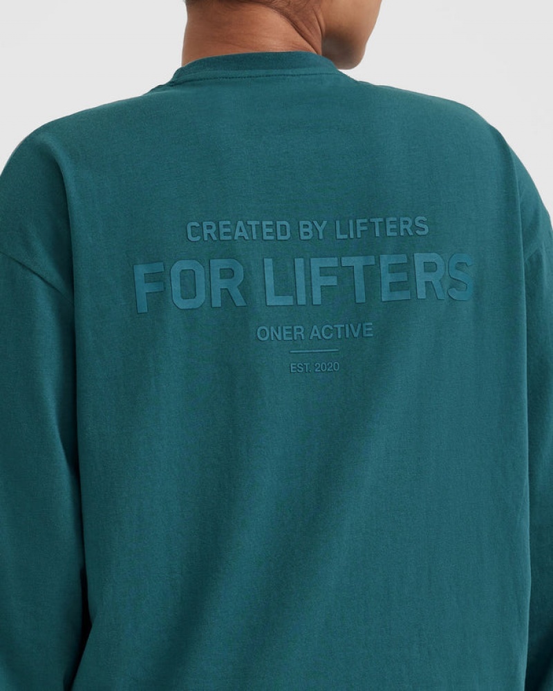 Oner Active κλασικα Lifters σταμπεσ Oversized ελαφρια Long Sleeve μπλουζακια μπλε τυρκουάζ | FCX804936