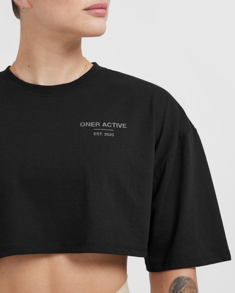 Oner Active κλασικα Lifters σταμπεσ Relaxed Crop ελαφρια μπλουζακια μαυρα | MOJ702453