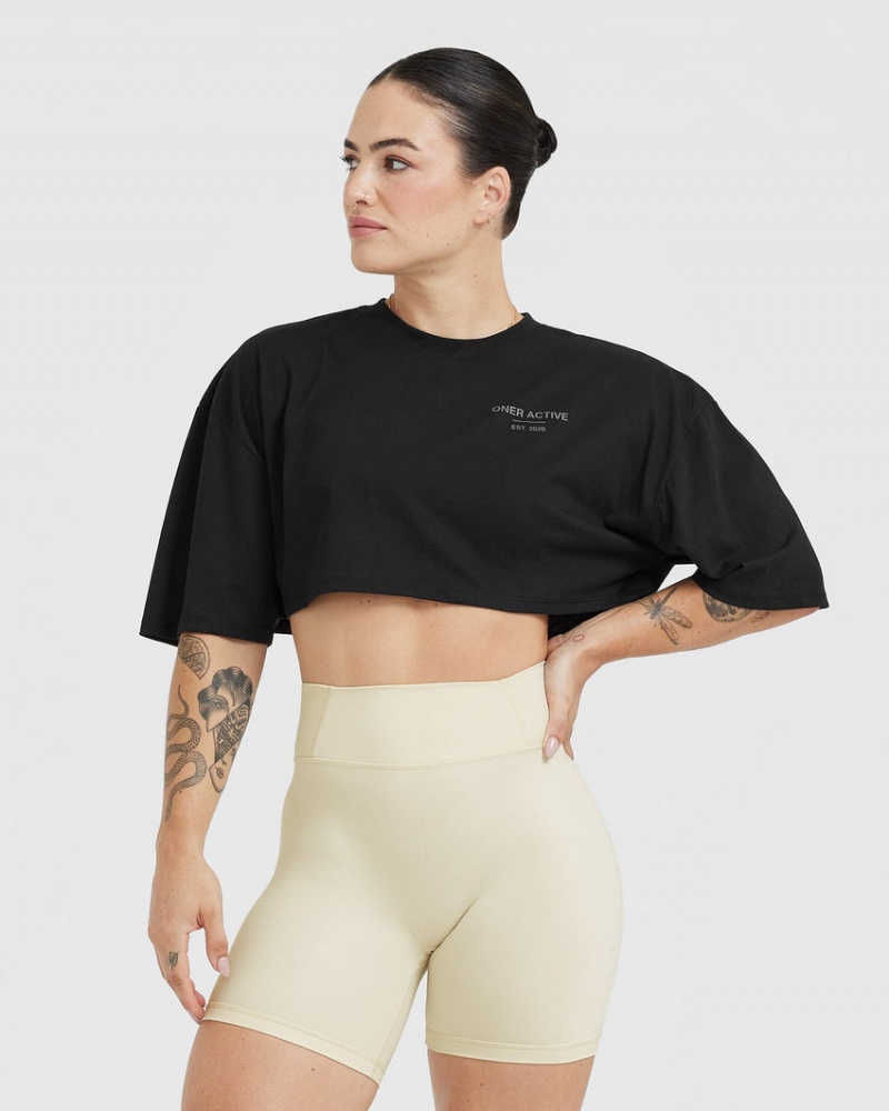 Oner Active κλασικα Lifters σταμπεσ Relaxed Crop ελαφρια μπλουζακια μαυρα | MOJ702453