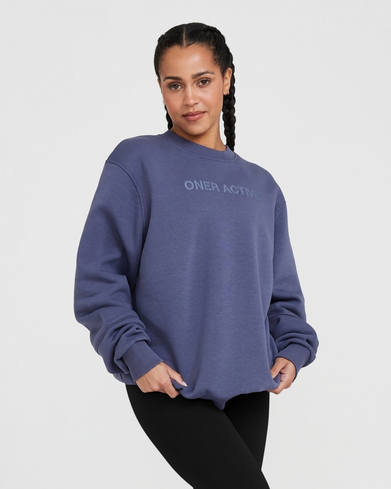 Oner Active κλασικα Lounge Oversized Crew Neck Φούτερ μπλε | REO346582