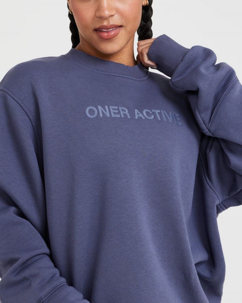 Oner Active κλασικα Lounge Oversized Crew Neck Φούτερ μπλε | REO346582