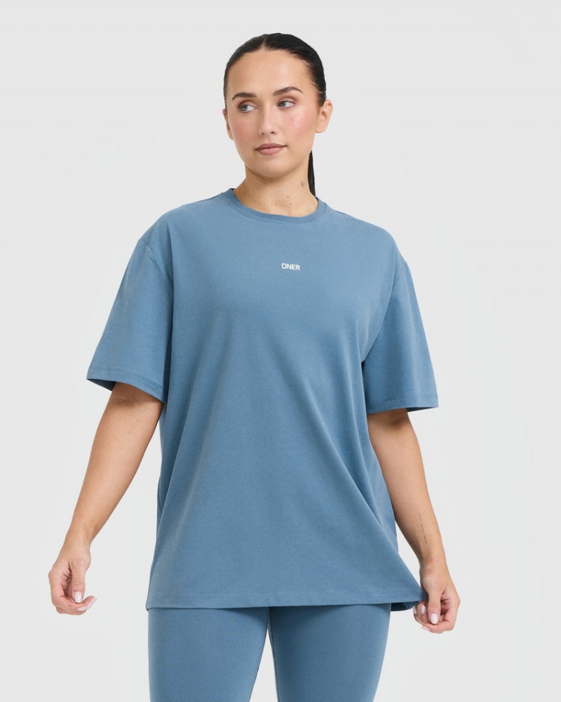 Oner Active κλασικα Oner σταμπεσ Oversized ελαφρια μπλουζακια μπλε | MIW753892