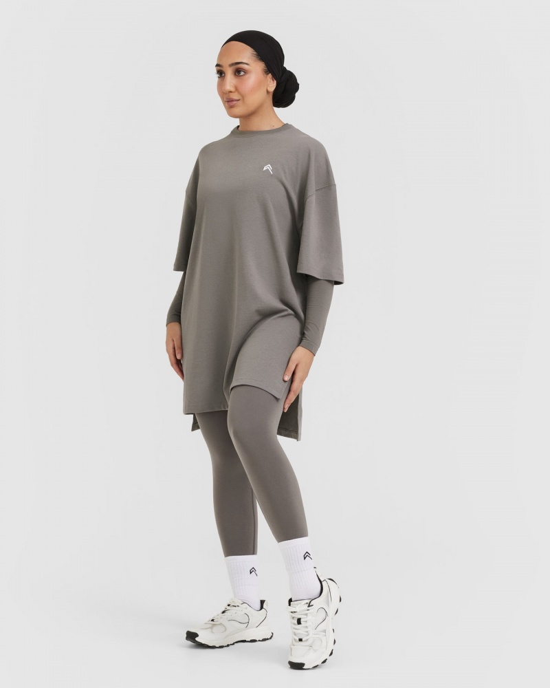 Oner Active κλασικα Oversized Longline μπλουζακια γκρι | CNF034259