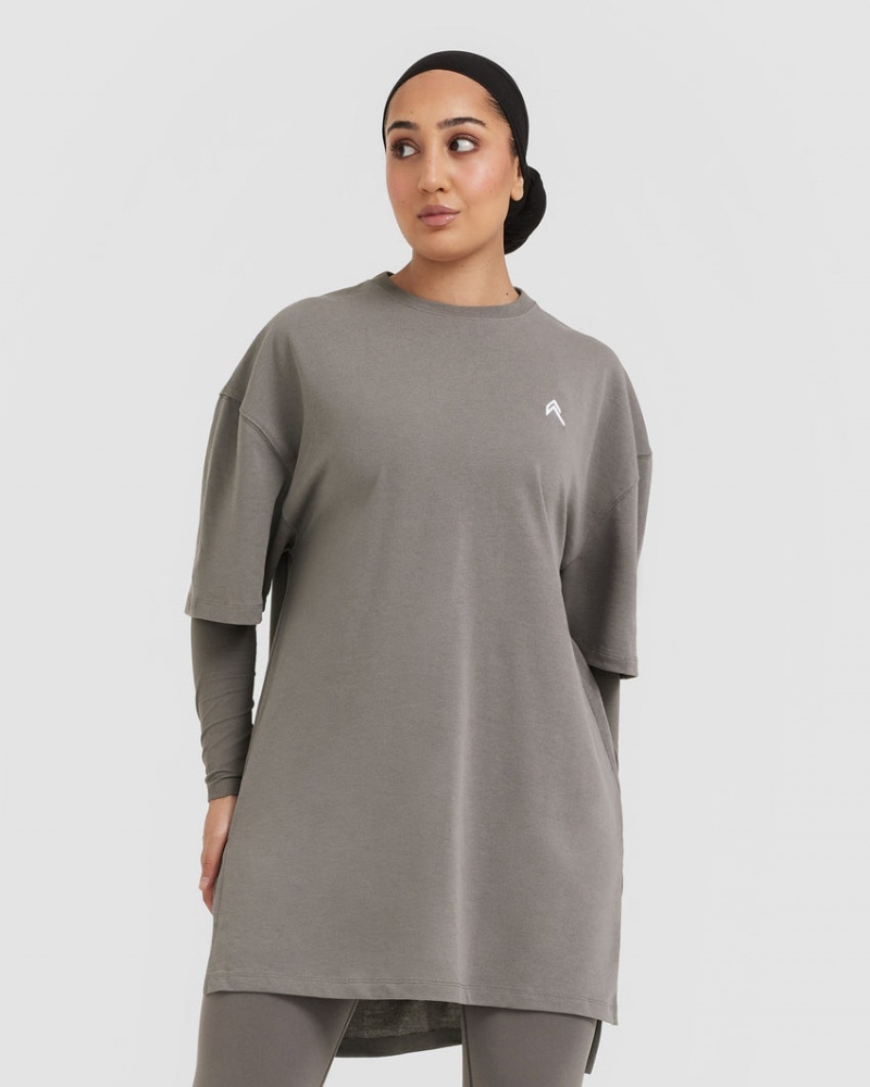 Oner Active κλασικα Oversized Longline μπλουζακια γκρι | CNF034259