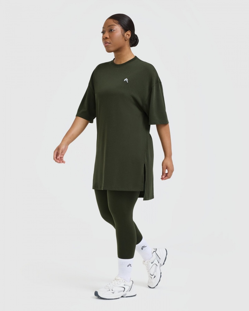 Oner Active κλασικα Oversized Longline μπλουζακια Χακί | CXN210954