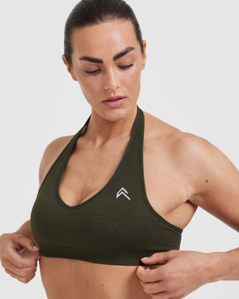 Oner Active κλασικα Seamless 2.0 Halter Neck Bralette Sports Bras Χακί | KOQ381490